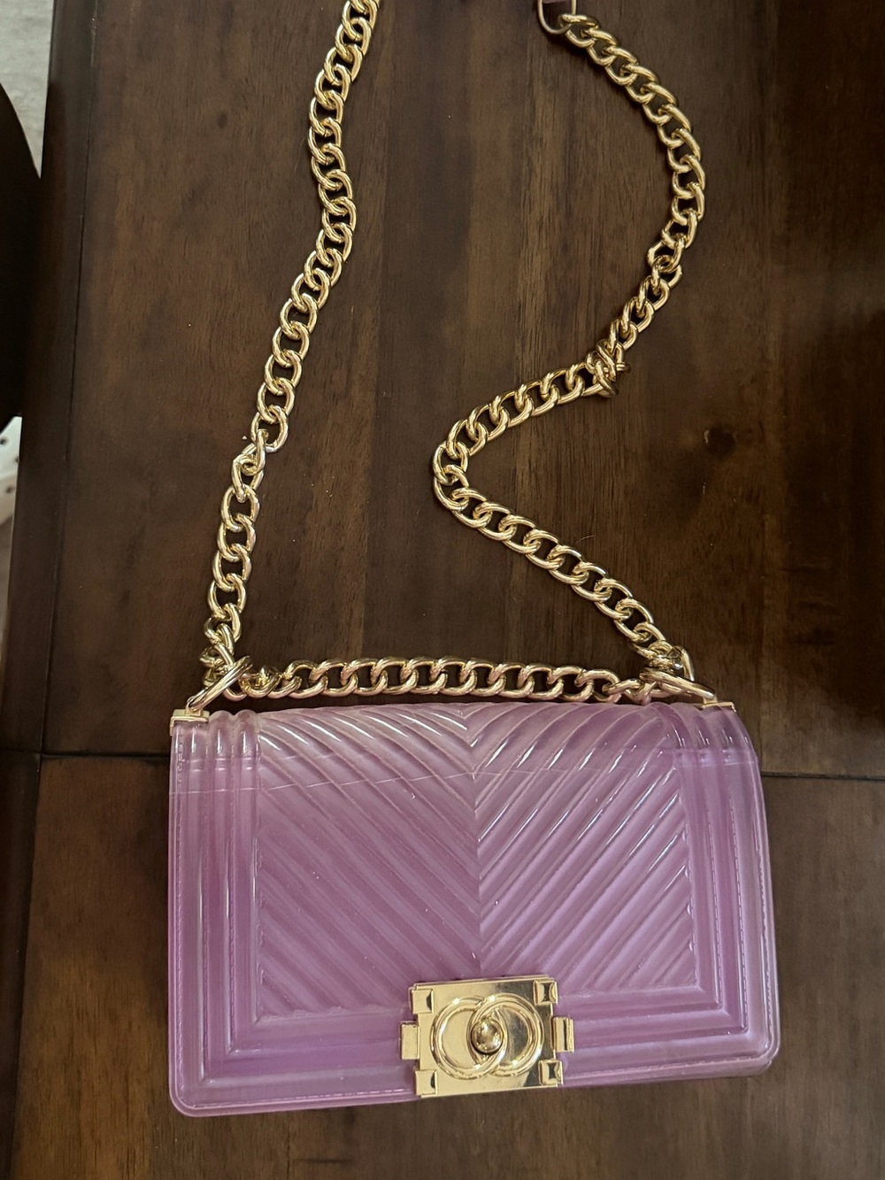Lavender Crossbody Bag with Gold Chain Strap